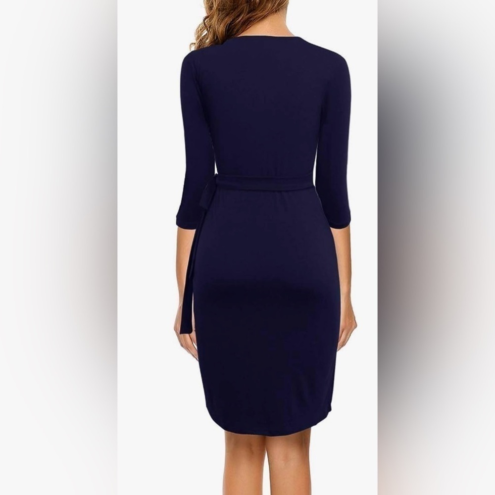 Berydress 3/4 Sleeve V Neck Sheath Casual Party‎ Work Faux Black Wrap Dre… - Picture 2 of 7